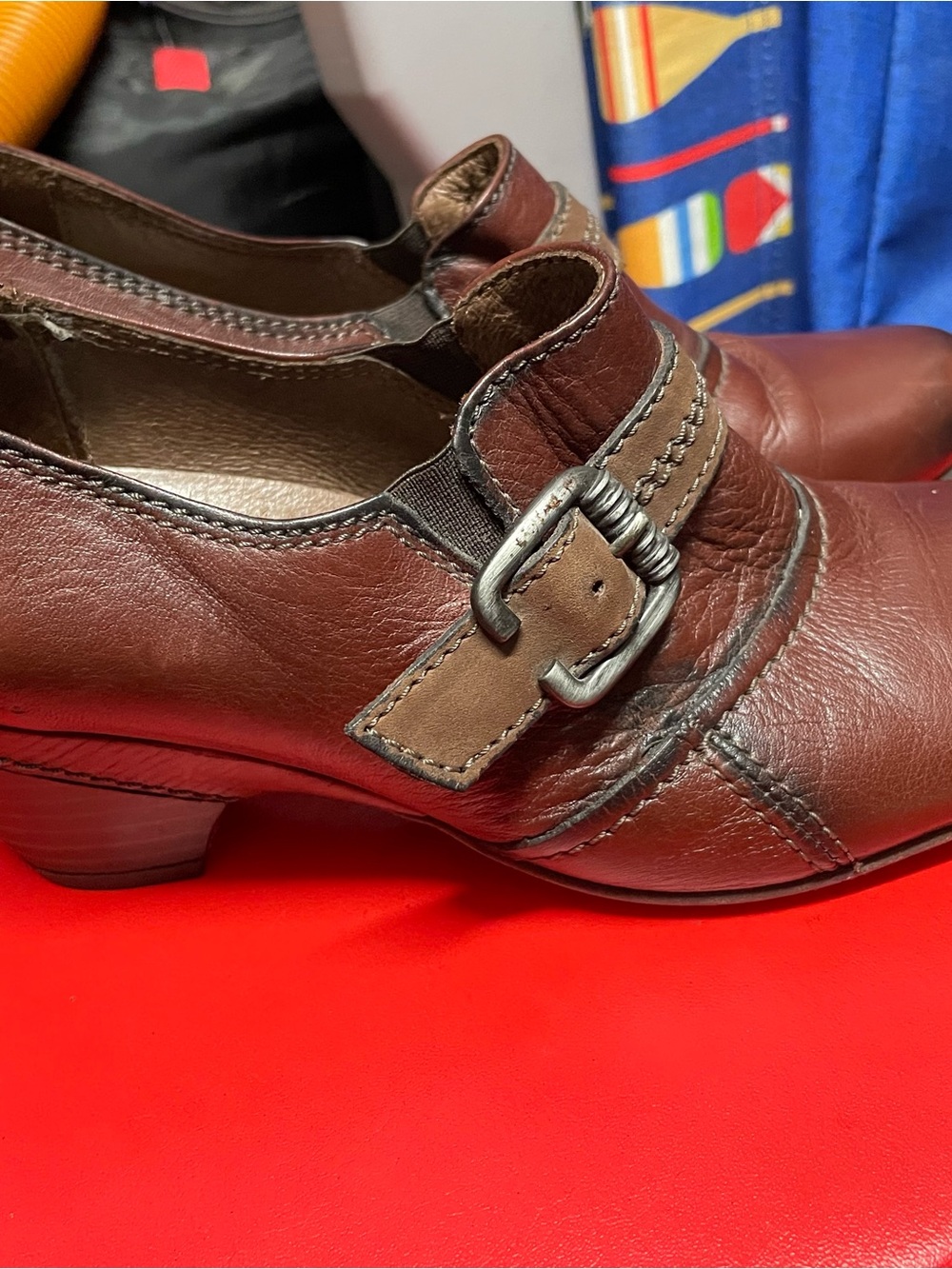 Taos Footwear Brown Leather Buckle Heels
